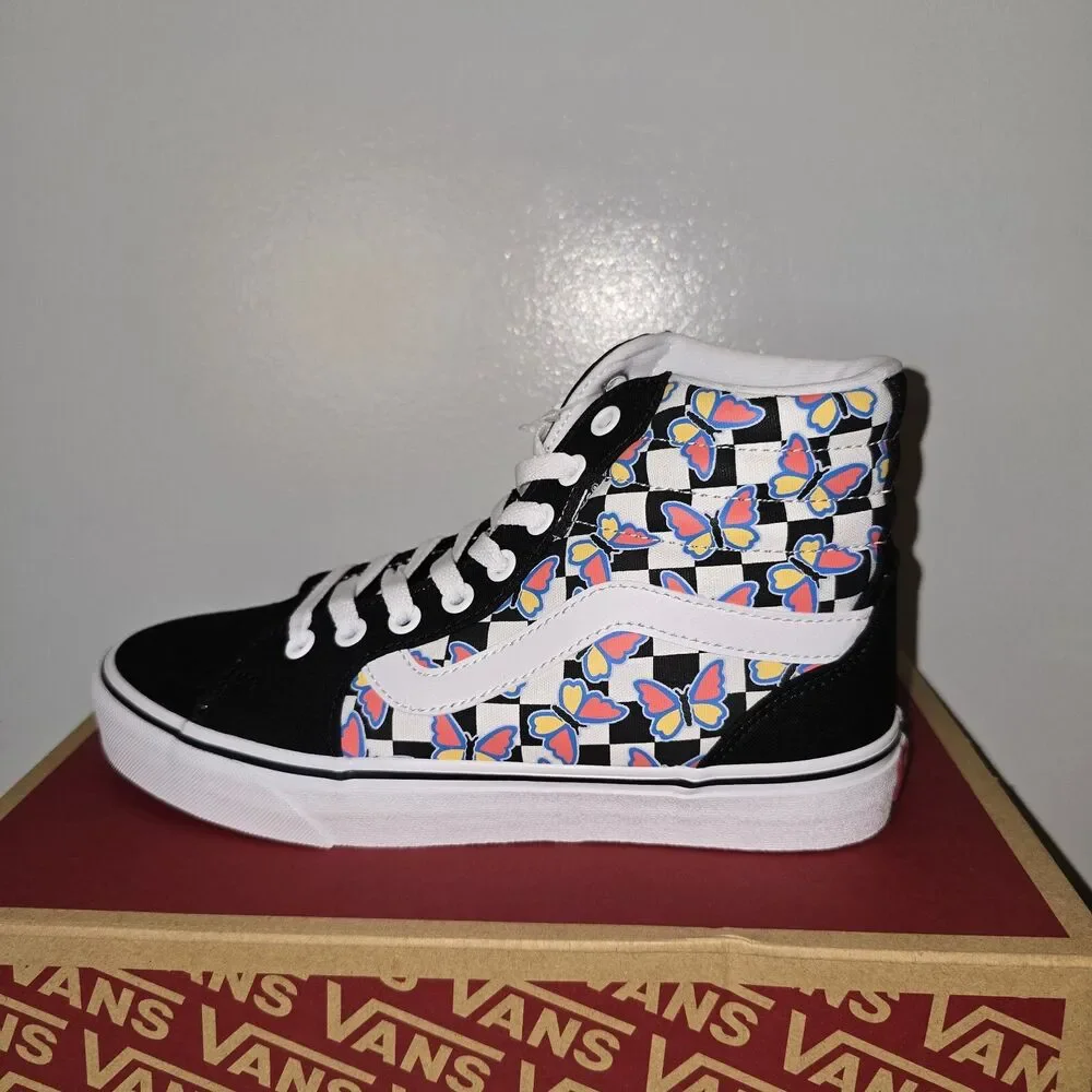 Vans Filmore Hi Women’s High Top Sneakers. Black/White with butterfly design 6